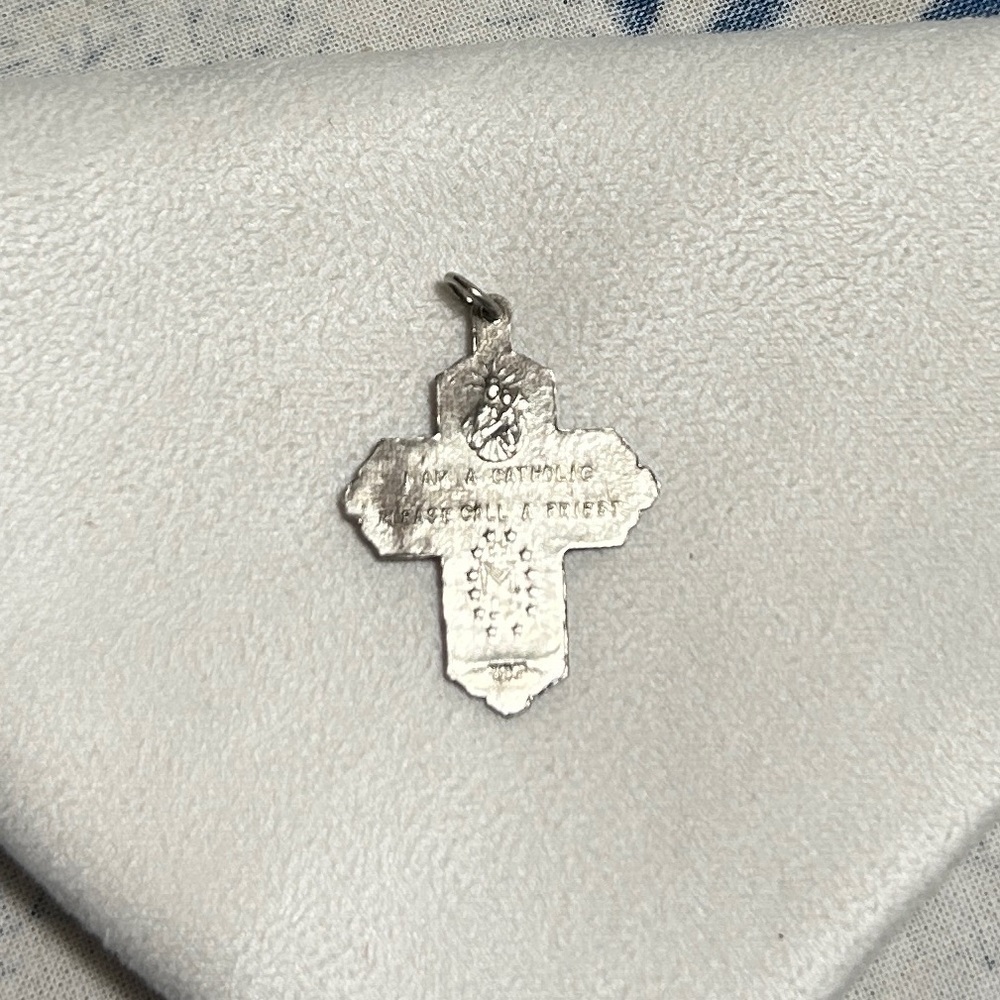 Sterling Silver 4 Panel Catholic Cross Pendant with Patina Vintage Religious - Picture 6 of 12